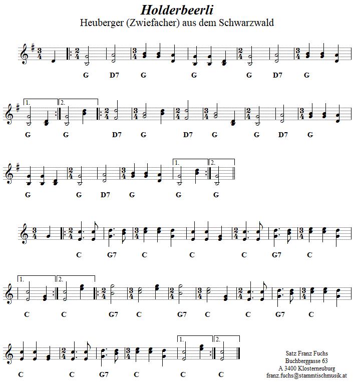 Holderbeerli, Zwiefacher in zweistimmigen Noten. 
Bitte klicken, um die Melodie zu hren.