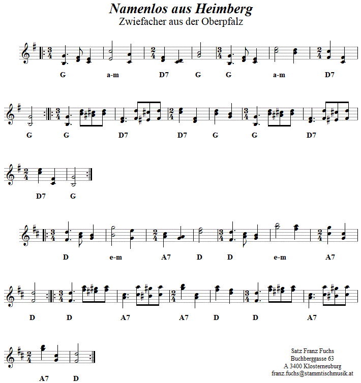 Namenlos aus Heimberg, Zwiefacher in zweistimmigen Noten, Seite 1. 
Bitte klicken, um die Melodie zu hren.