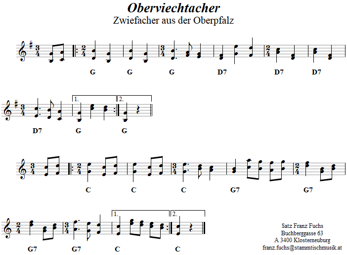 Oberviechtacher (Namenlos aus Oberviechtach), Zwiefacher in zweistimmigen Noten. 
Bitte klicken, um die Melodie zu hören.