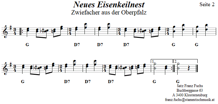 Neues Eisenkeilnest, Seite 2, Zwiefacher in zweistimmigen Noten. 
Bitte klicken, um die Melodie zu hren.