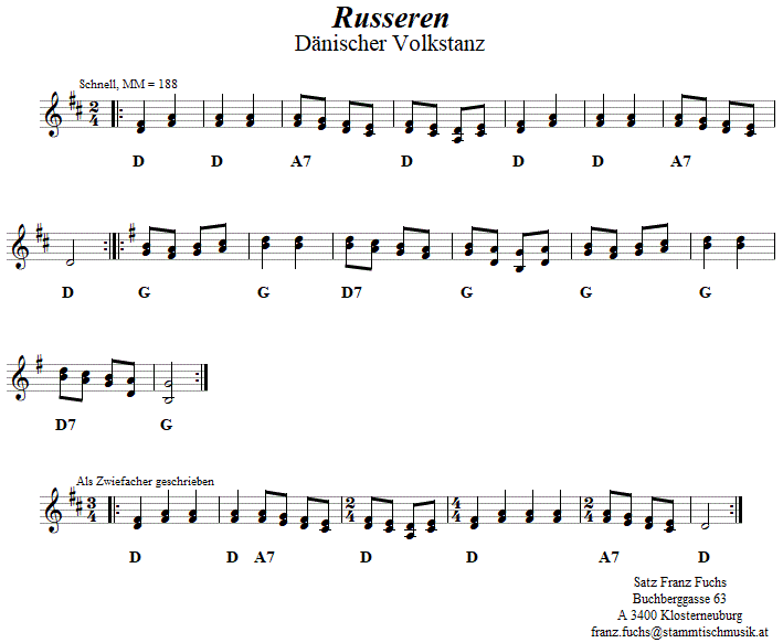 Russeren, Zwiefacher in zweistimmigen Noten. 
Bitte klicken, um die Melodie zu hren.