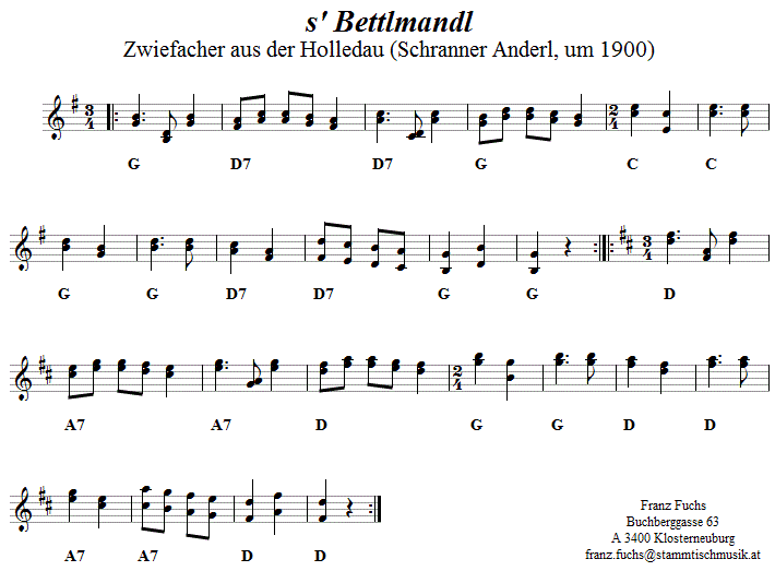 Stadlthürl, Zwiefacher in zweistimmigen Noten. 
Bitte klicken, um die Melodie zu hören.