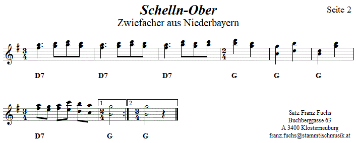 Schelln-Ober, Seite 2, Zwiefacher in zweistimmigen Noten. 
Bitte klicken, um die Melodie zu hören.