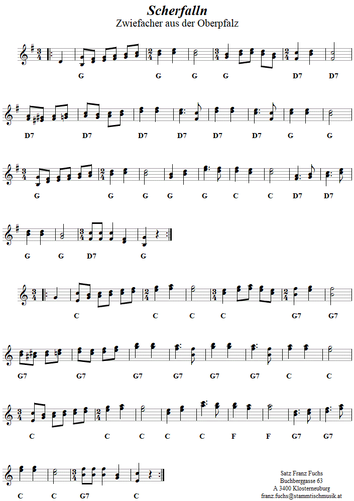 Scherfalln Zwiefacher in zweistimmigen Noten. 
Bitte klicken, um die Melodie zu hren.