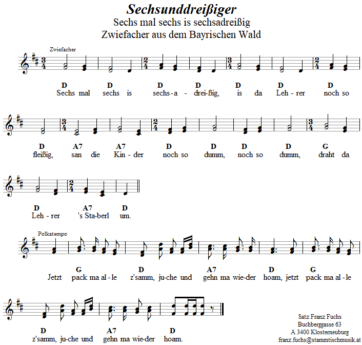 Sechsunddreiiger, Zwiefacher in zweistimmigen Noten. 
Bitte klicken, um die Melodie zu hren.