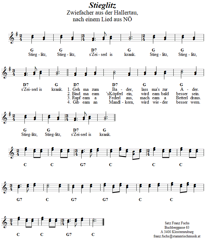 Stieglitz, Zwiefacher in zweistimmigen Noten. 
Bitte klicken, um die Melodie zu hren.